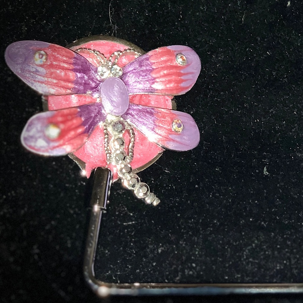 Spring Street Butterfly Purple Enameled Bag Hook Table Hanger - Picture 4 of 4